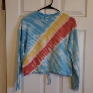 Drawstring tye dye shorty sweatshirt